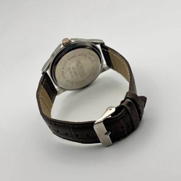 UNLISTED UL1295 Silver Tone Brown Leather 42mm Men’s Watch Working - Picture 7 of 8